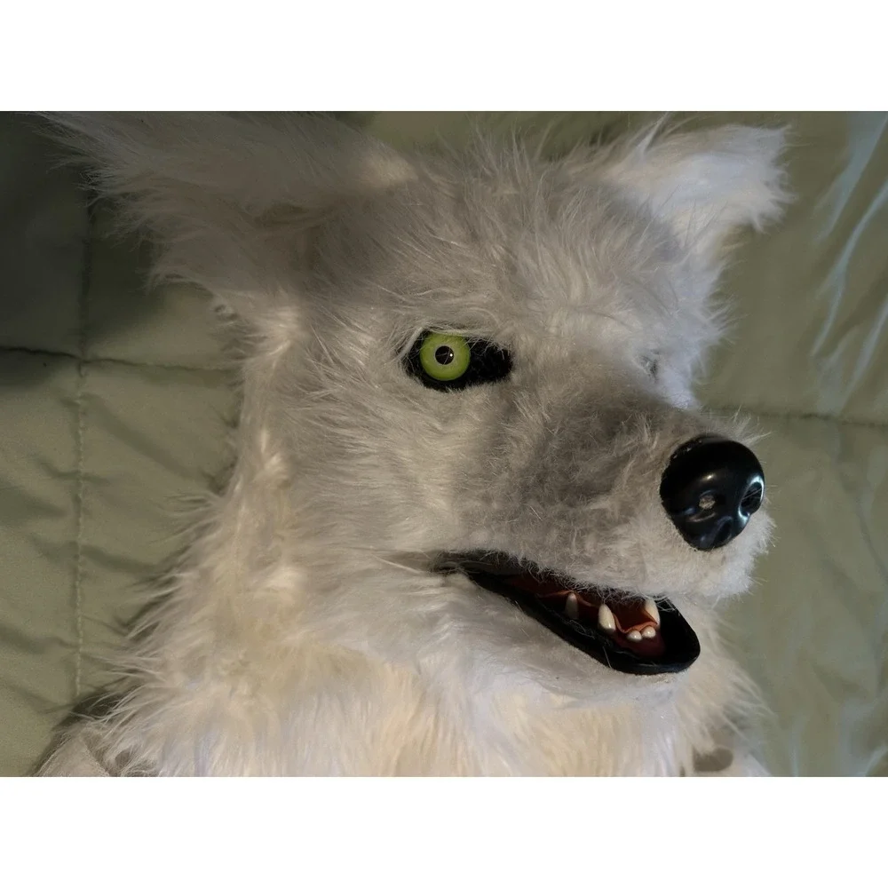 White Wolf Fox Fur Moving Mouth Mask Halloween